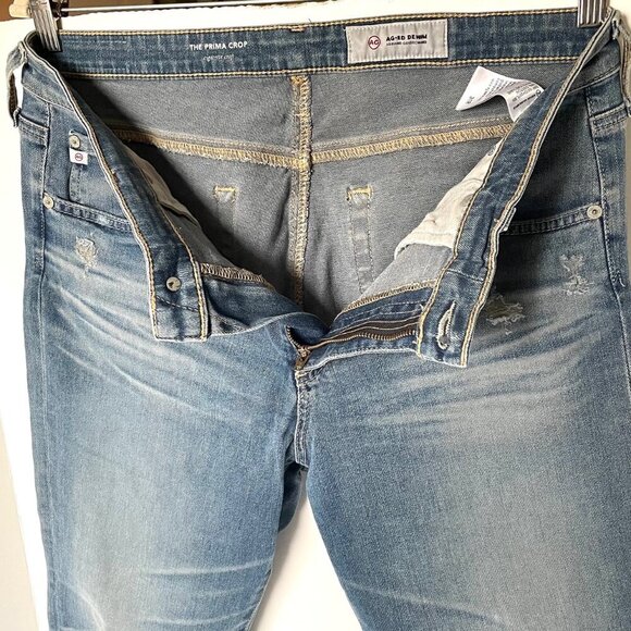 AG Prima Mid Rise Cigarette Crop Jean Womens 31 Blue Distressed Raw Hem Stretch - Picture 7 of 10